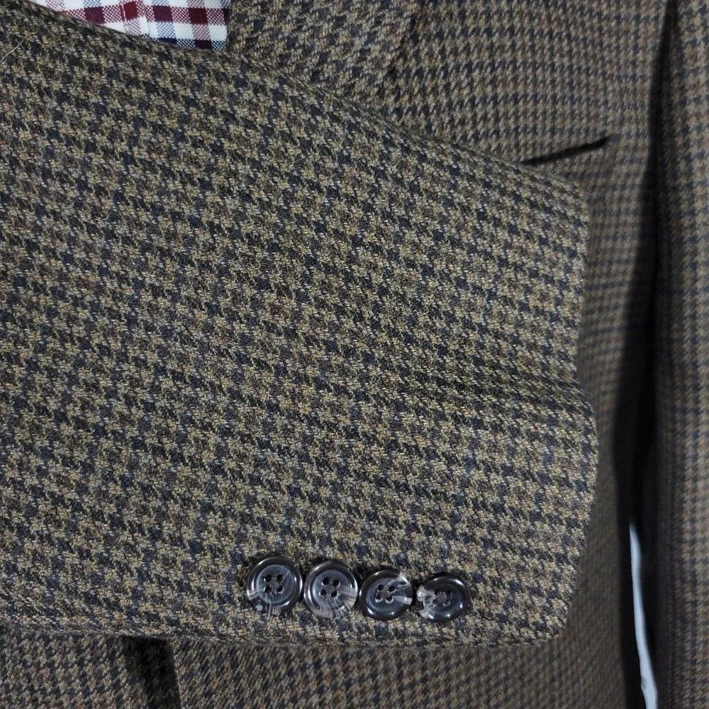 Stafford Essentials Mens Sport Coat Three‎ Button Brown Houndstooth Wool 44L